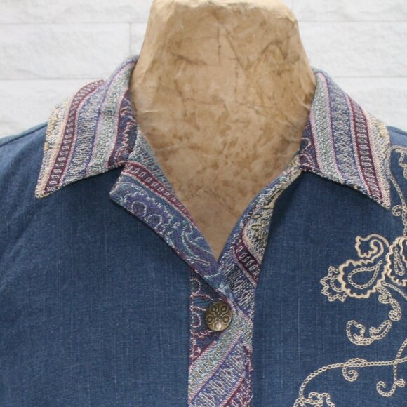 VINTAGE CITY BLUES Vest Denim Floral Paisley Embellished Coastal Cowgirl XLP - Picture 2 of 13